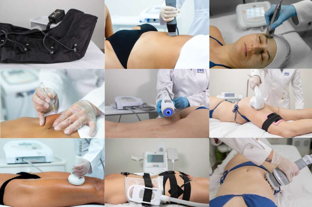 Tratamentos estéticos com tecnologias IBRAMED para potencializar os resultados das canetas emagrecedoras, incluindo radiofrequência, ultrassom, criolipólise, jato de plasma, pressoterapia e eletroestimulação.